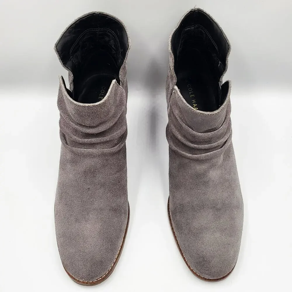 Cole Haan Alayna Gray Suede Slouch Ankle Booties Stacked Block Heel Women’s Sz 7 - Picture 4 of 11